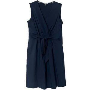 Hinson Wu Ellen Dress Faux Wrap Sleeveless Tie Front Navy Blue Knee Length Small